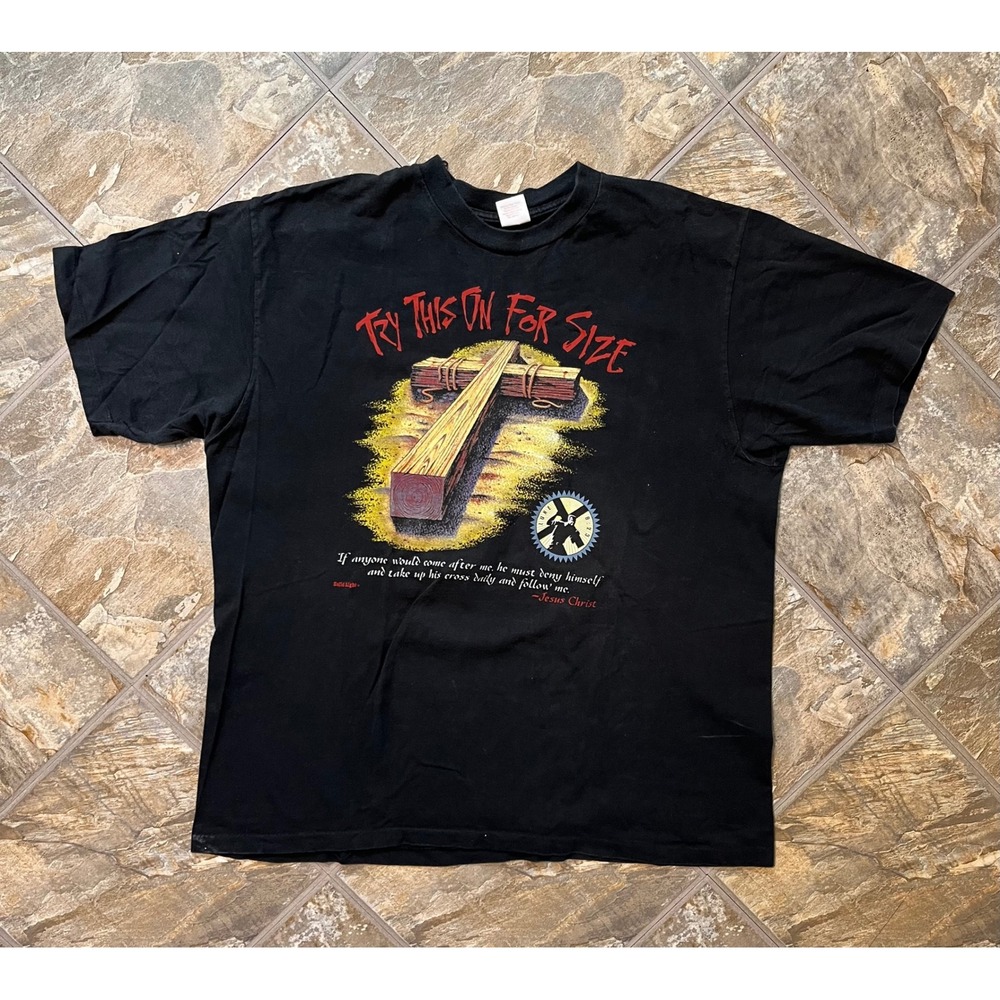 Catawba's Best T-Shirt Mens 2X Black Vintage Single Stitch Jesus Cross Graphic